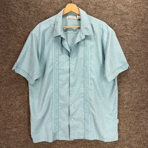 Cubavera Shirt Men XL Blue Button Up Collared Short Sleeve Regular Fit Solid